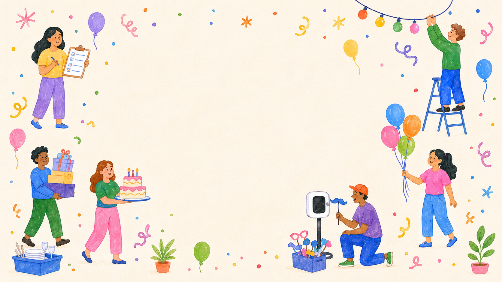 Funfetti Events redesign illustrated celebration scene