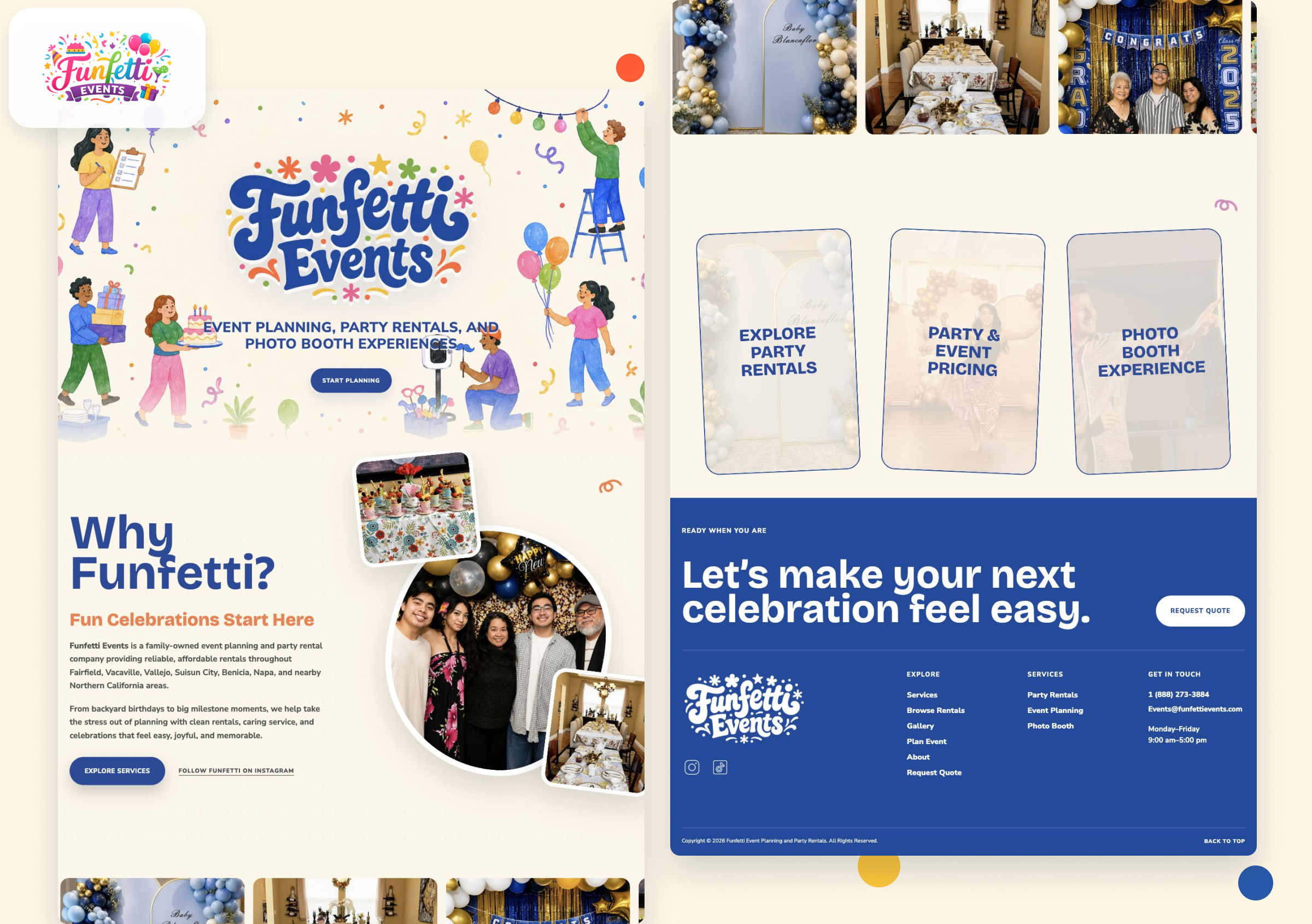 Funfetti Events website redesign preview board