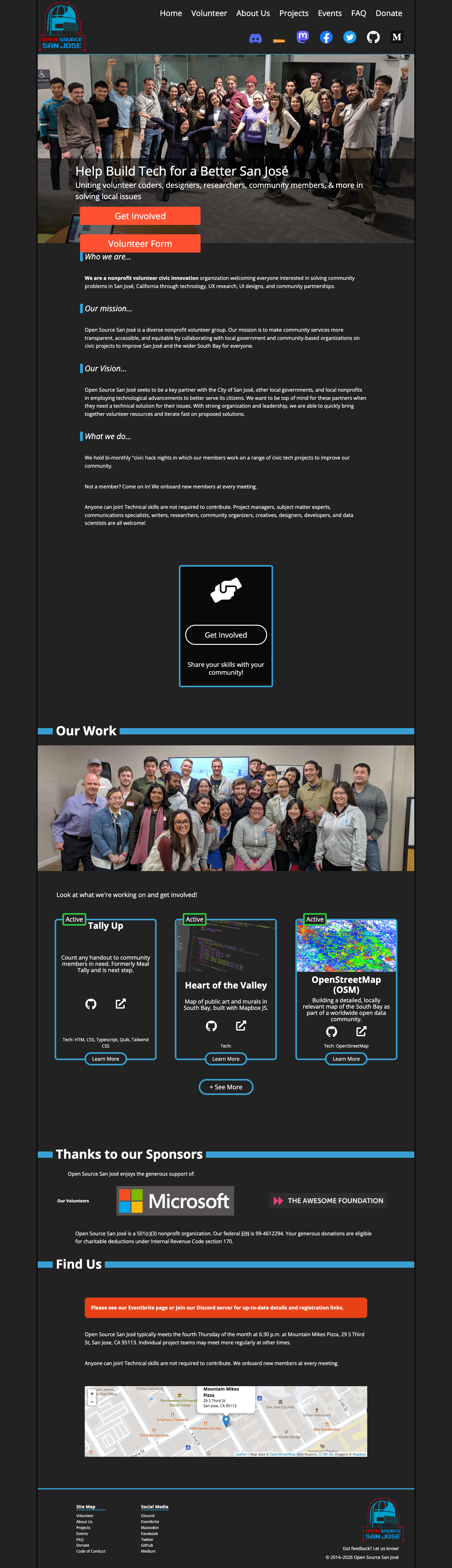 Original Open Source San José homepage desktop screenshot