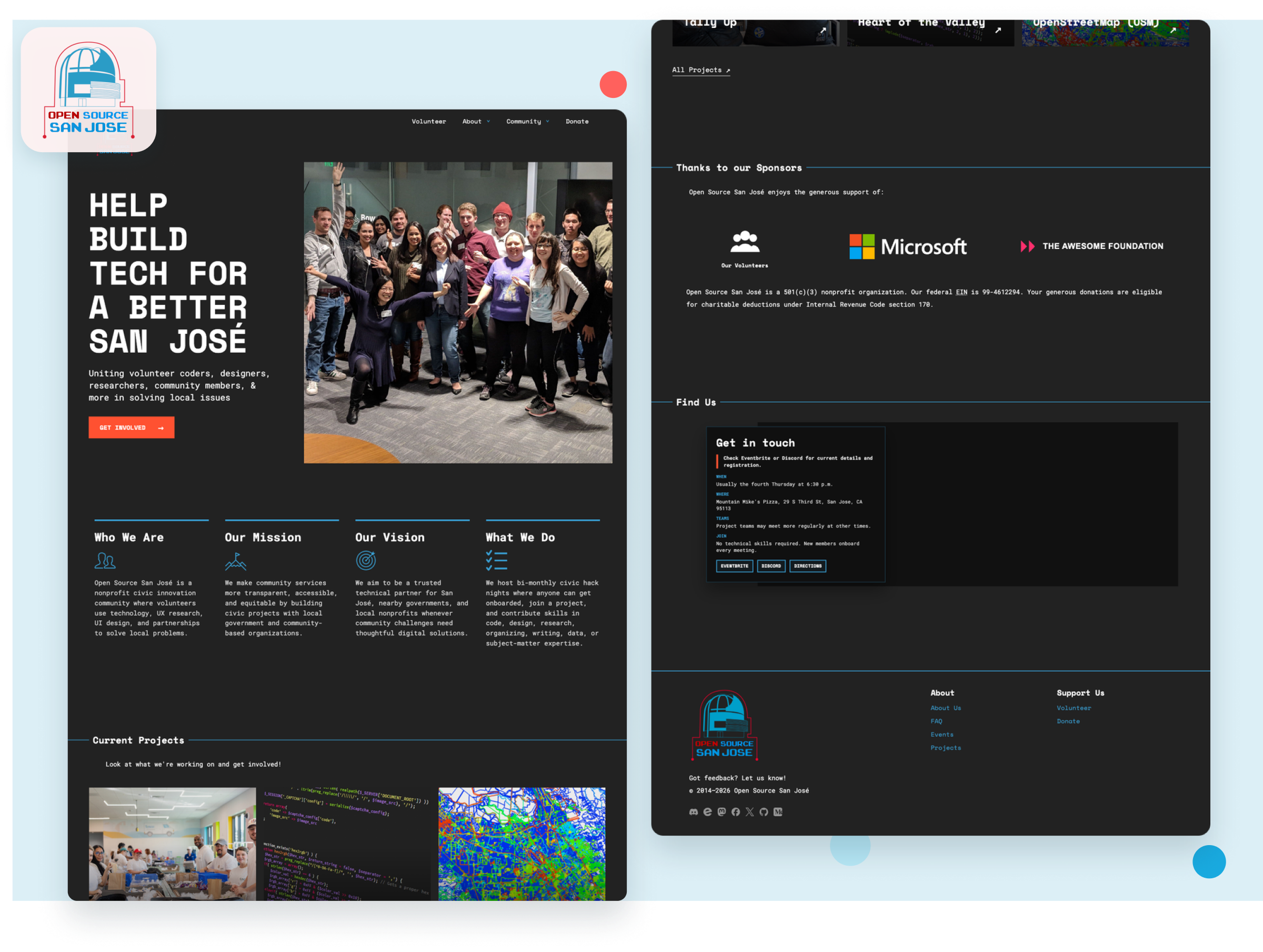 Open Source San José website redesign preview board
